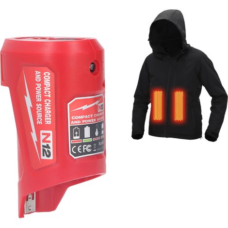 Chargeur de batterie M12/N12 et adaptateur secteur portable 48-59-1201 49-24-2310 avec prise murale 2,1 A, port USB et prise CC 12 V compatible avec les batteries à enveloppe chauffante Milwaukee M12/ (1/5)