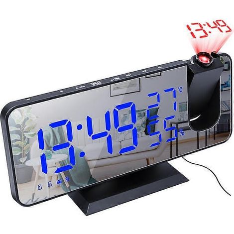 Radio FM, réveil numérique intelligent à LED, réveil USB avec projection, minuterie et fonction snooze (noir). (1/5)