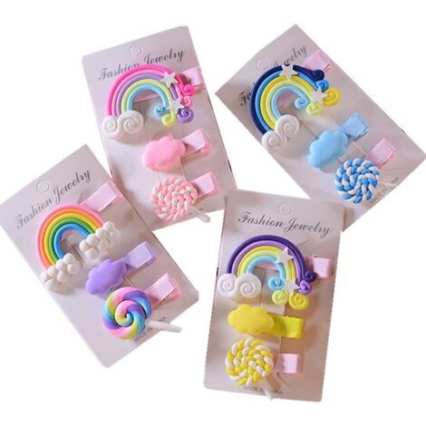 12 Pièces Pince à Cheveux Arc en Ciel, Barettes Cheveux Fille, Pince Cheveux Bébé Fille, Multicolore Mignon, Silicone, avec Nuages, Bonbons, pour Anniversaires D'enfants et Soirées à Thème (1/5)