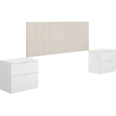 Tête de lit avec 2 tables de chevet coloris imitation lamelles, blanc - longueur 256 x profondeur 34 x hauteur 106 cm (1/4)