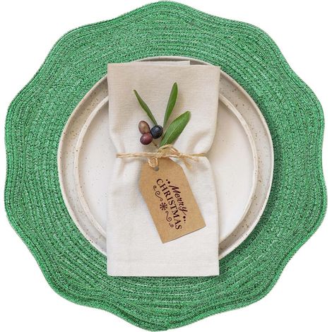 Lot de 6 sets de table ronds tressés de 38,1 cm pour tables de salle à manger, tissés naturels, résistants à la chaleur (vague verte)'Brillance Verte Ondulée 6'Brillance Verte Ondulée'6 (1/5)