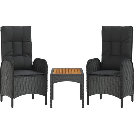 Mobili da giardino mobili da esterno Set di mobili da 3 pezzi con cuscini neri in resina intrecciata 020015985