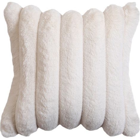 Taie d'oreiller longue en peluche lapin, douce et confortable, unie et à rayures épaisses, de couleur vive. (1/5)