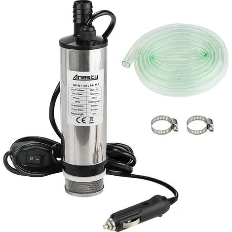 Pompe à Huile 12V,Pompe Carburant Pompe Submersible Acier Inoxydable 51mm,Pompe de Transférer Diesel,Huile,Eau,Pompe de Véhicule avec Allume-cigarette,Filtre Amovible,3m Cordon D'alimentation (1/5)
