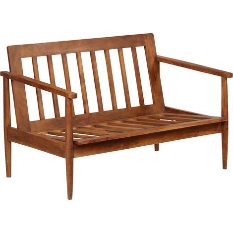 Canapé droit fixe 2 places, Canapé de relaxation Meuble de Salon, Cuir véritable avec bois d'acacia Marron OIB5604E (1/5)