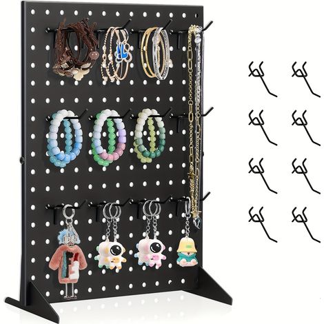 Expositor perforado de 43 x 33,5 cm con 20 ganchos, de acero laminado en frío grueso, para supermercados, tiendas minoristas y joyerías, color negro.