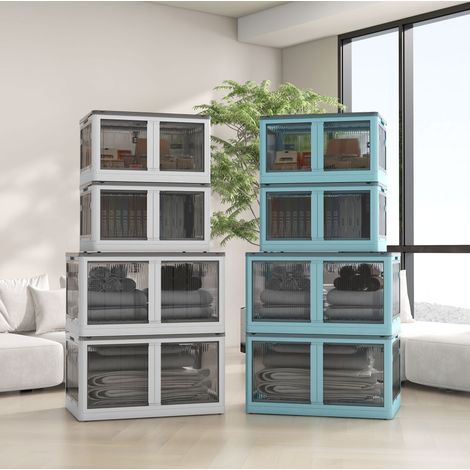 Caja de almacenamiento plegable 69 L, apilable con ruedas, acceso 5 lados, blanca DESVIAE (1/5)