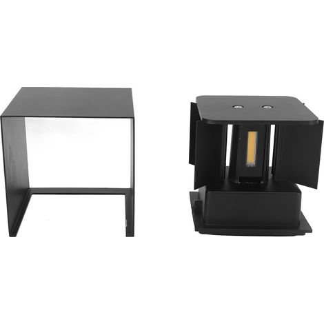 Applique murale extérieure LED, éclairage haut et bas, 12 W, 3500 K, forme cubique/carrée, lumière chaude, orientable, pour maison ou terrasse, noir. (1/5)