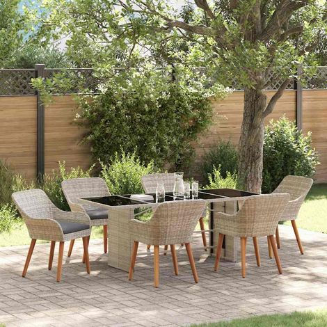 Garten Essgruppe 7 pcs Hellgrau Poly-Rattan