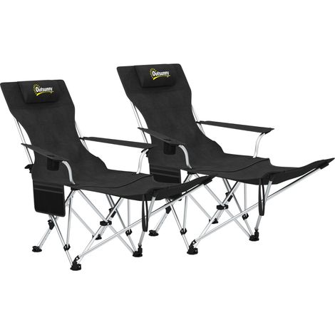 Ensemble de 2 chaises de camping pliantes avec repose-pieds amovible et porte-gobelet capacité 120 kg couleur noire (1/5)