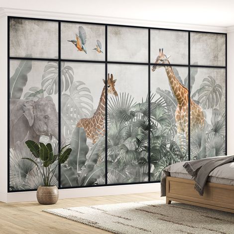 Papier peint panoramique Trompe l'oeil Verrière Enfants - Animaux de la jungle - 130 cm x 82 cm (1/5)