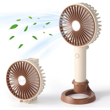 Ventilateur portable (couleur café), 3 vitesses de ventilation - Rechargeable par USB - Pliable - Idéal pour les voyages et le camping (1/5)