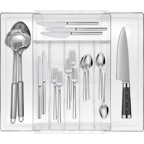 Organiseur de tiroir à couverts, organiseur de tiroir de cuisine extensible à 8 compartiments, organiseur de cuisine en plastique pour cuillère, fourchette, couteau (milieu) (1/5)