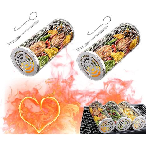 panier à griller roulant pour barbecue extérieur filet de gril cylindrique en légumes et viande 3.5411.8 po 2 pièces Acier inoxydable Acier (1/5)