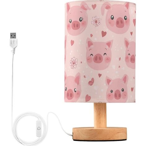 Kcldeci Jolie lampe de chevet en forme tête cochon rose pour (1/5)
