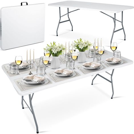 Mesa plegable de jardín para catering, 180 cm, Plonos, color blanco.