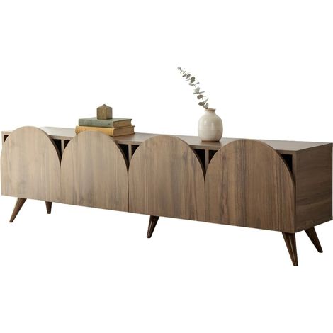 TV-Schrank Visco, 4 Fächer, 4 Klapptüren, 180x35x50h cm, Nussbaum Braun