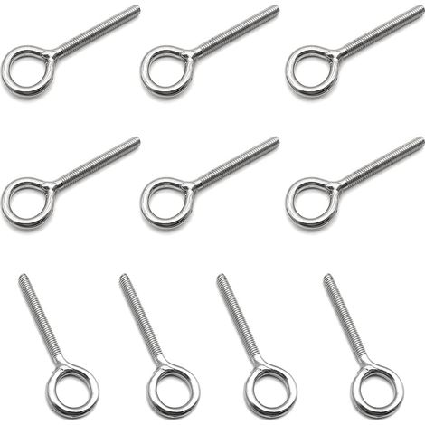 10 Pièces M4 Boulons à œil Acier Inoxydable Longue Poignée Convient Pour la Fixation et la Suspension,53mm (1/5)