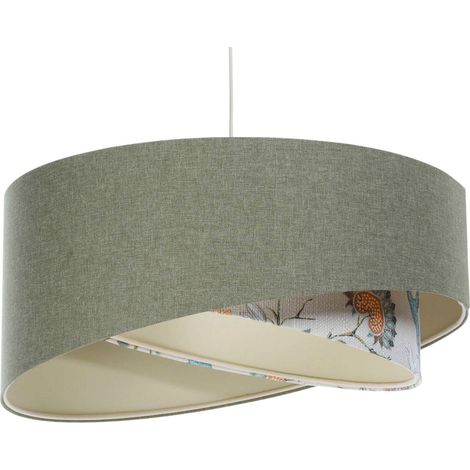 Suspension bohème tissu crème hauteur réglable ambiance chaleureuse - Ø 50 cm - H23 cm (1/5)
