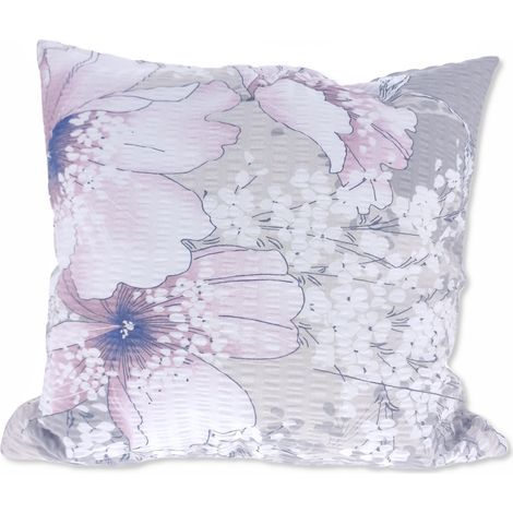 Federa per cuscino 40x40 cm in corteccia grigia con grandi fiori rosa disegnati