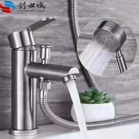 304 Stainless Steel Brushed Lifting Single Hole Hot and Cold Water Faucet for Bathroom Washbasin and Shower - Brushed Lifting Single Hole Set