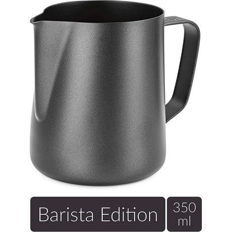 GROOFOO Perle rare Pichet à lait en acier inoxydable 350ml ,asse de mousseur à lait pour crème à café avec marque de mesure et stylo latte art, pot à lait adapté au cappuccino barista (1/5)