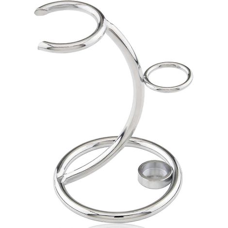 Support pour rasoir et blaireau, support de rasage chromé robuste, porte-blaireaux en acier inoxydable pour rasoir de sécurité. (1/5)