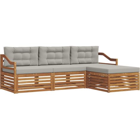 Set di divani da esterno con cuscino Grigio Naturale e Chiaro vidaXL (1/5)