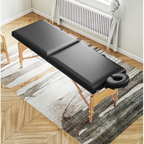 Table de massage pliante 215x70x86 cm noire, hauteur réglable, structure en bois, 2 zones MEUBLIV (1/5)