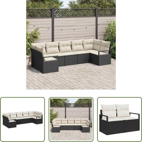 vidaXL Canapé poly rotin - Ensemble de Canapés avec coussin 7 pcs Noir polyrotin (1/5)