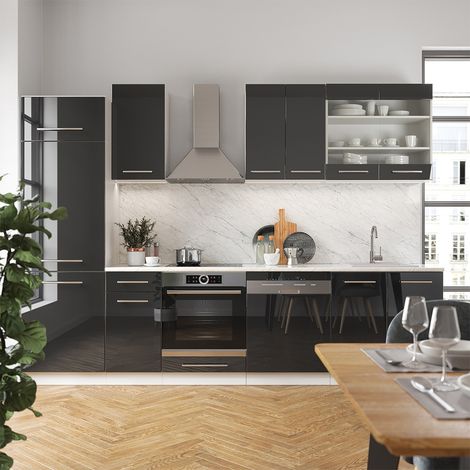 Cucina componibile Fame-Line, Antracite lucido/bianco, 300 cm , PL Marmo, Vicco (1/5)