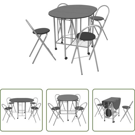 Chaises pliables - Ensemble de salle à manger pliable 5 pièces MDF noir (1/5)