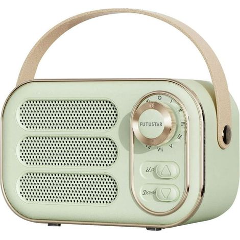 Enceinte Bluetooth Rétro Vintage Portable, Haut-Parleur Sans Fil 5.0 Volume Puissant, Prise Casque TF Clé USB Aux, Style Ancien pour Cuisine Chambre Bureau Extérieur (Vert) (1/4)