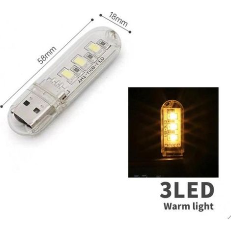 1 lampe à poser, LED USB pour lecture, veilleuse portable avec lumière chaude 3 LED, idéale bureau / chambre / voyage