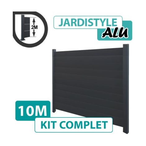 Kit Clôture Aluminium Gris Anthracite 10M - Plein - 2 mètres