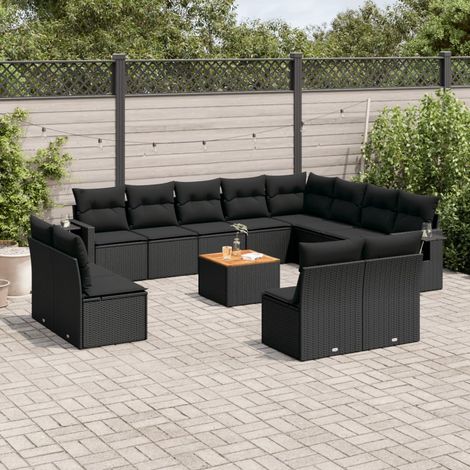 Ensemble de canapé de jardin 13 pièces avec coussins, en polyrotin noir (1/5)