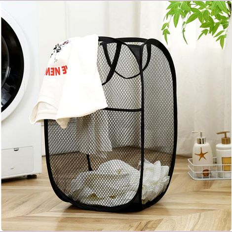 Panier à linge en filet avec poignées – Panier/sac à linge pliable pour chambre, dortoir ou voyage – Noir (lot de 2) (1/5)