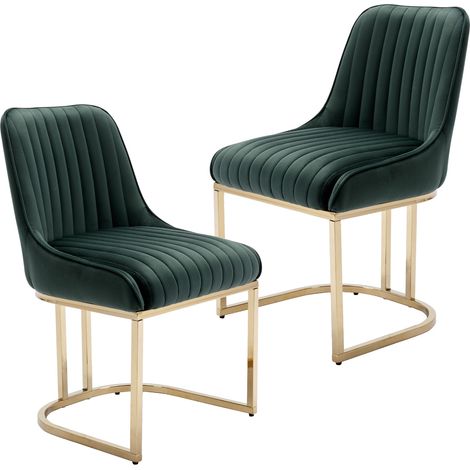 Wahson Sedie Set di 2 in Velluto, Moderna Sedie Imbottita con Schienale, Sedie da Cucina con Gambe in Metallo, Verde (1/5)