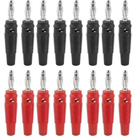 16 fiches bananes, fiche audio de 4 mm pour haut-parleur, connecteur pour connecter des haut-parleurs HiFi, des amplificateurs, des récepteurs et des systèmes stéréo, disponibles en noir et rouge. (1/4)