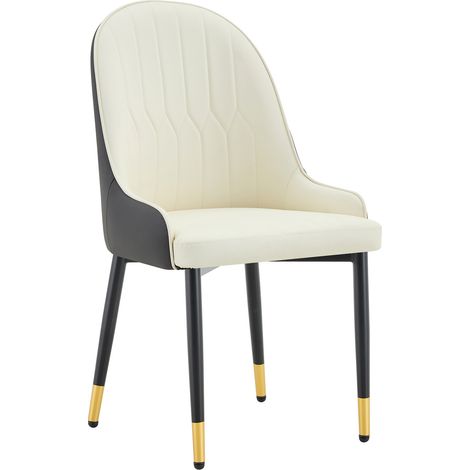 Lot de 2 chaises de salle à manger en cuir régénéré blanc et gris foncé, dossier design éclair, pieds métalliques noirs, pour cuisine et restaurant - CHICFURN (1/5)