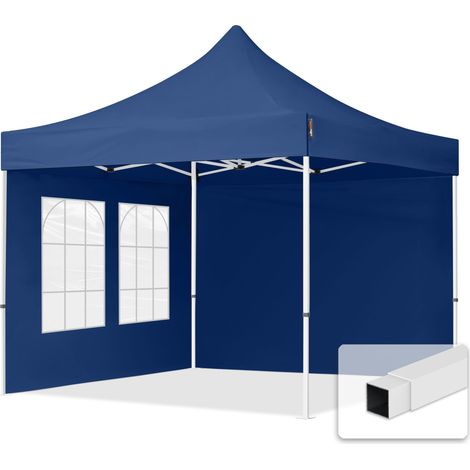TOOLPORT 3x3 m Pop up Gazebo incl. 2 side panels with steel frame for instant shelter blue