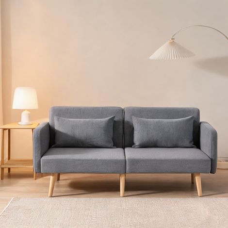 Canapé convertible gris en tissu effet lin 170 x 83 x 80 cm (1/5)