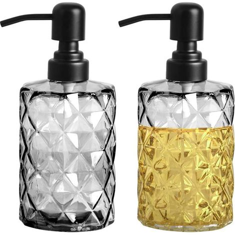 Set mit 2 nachfüllbaren Seifenspendern aus Glas, 355 ml, mit Pumpe aus Edelstahl 304, für das Badezimmer. (1/5)