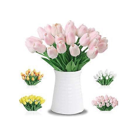 Handgefertigte, 10 Stück realistisch wirkende Tulpen, künstliche Blumen aus wasserspeicherndem PU-Gewebe, 33,5 cm hoch, für Hochzeiten und andere festliche Anlässe das ganze Jahr über.