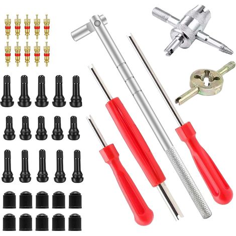 Kit di rimozione valvole per pneumatici da 41 pezzi, strumento per la rimozione di valvole e nuclei, estrattore a testa singola/doppia, strumento a 4 vie, TR412 TR413 TR414, per auto, moto, bicicletta (1/5)