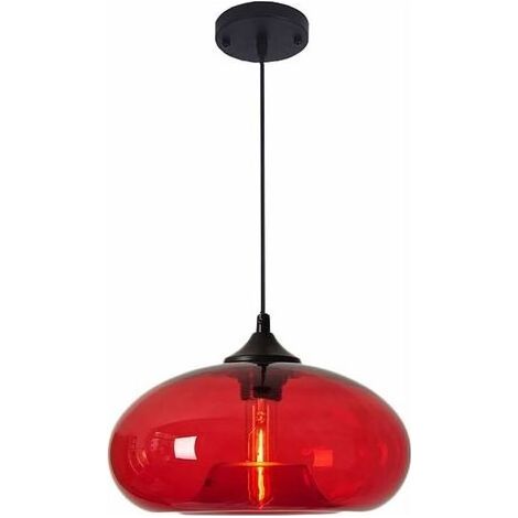 Suspension Industrielle Vintage Ronde en Verre Coloré, Lampe Suspendue au Plafond Retro Loft Bar E27, Lustre Pour Cuisine Salle À Manger Chambre (Rouge) [Classe énergétique A+] - RWSuspension (1/4)