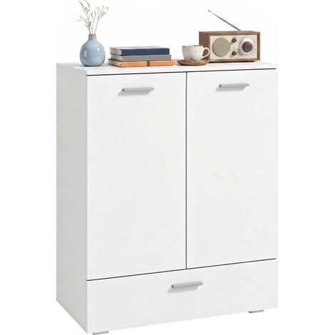 Buffet moderne, meuble de rangement indépendant avec tiroir et étagère réglable, blanc (1/5)