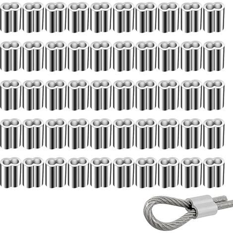 Manchons En Aluminium 4mm, 50 Pièces Manchons À Sertir À Double Virole En Aluminium, Clip À Sertir, Ferrules À Virole Pour Câble Métallique Et Câble De 4mm De Diamètre (1/5)