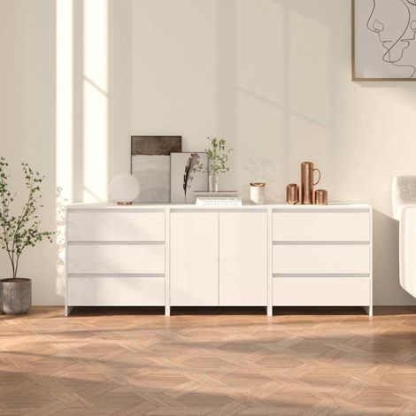 Lot de 3 Buffets Bahut  Meubles de rangement Commode Blanc Bois d'ingénierie BV786489 - BonneVie (1/5)