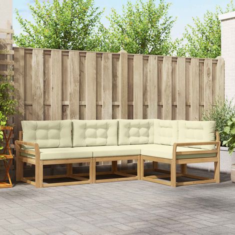 vidaXL Outdoor-Sofagarnitur mit Kissen 3 pcs Weiß und Creme Polyester (1/5)